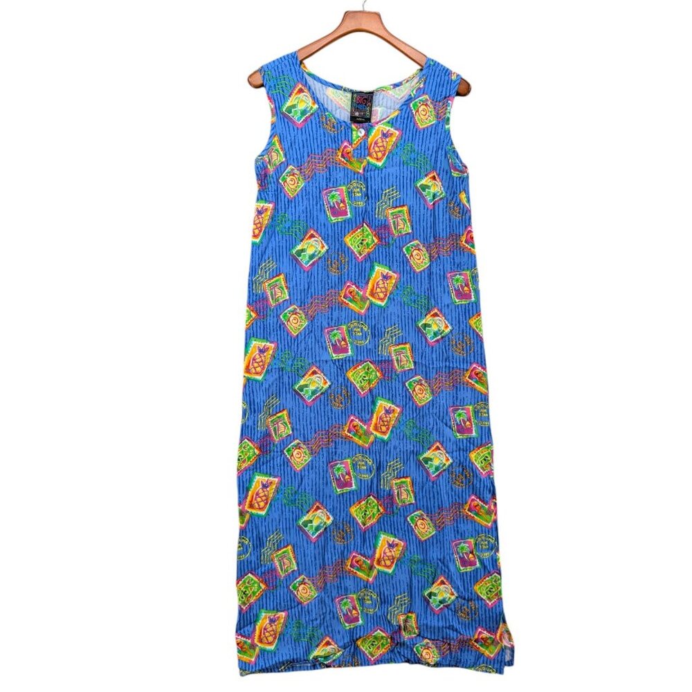 Sleeveless Blue Patterned Maxi Dress